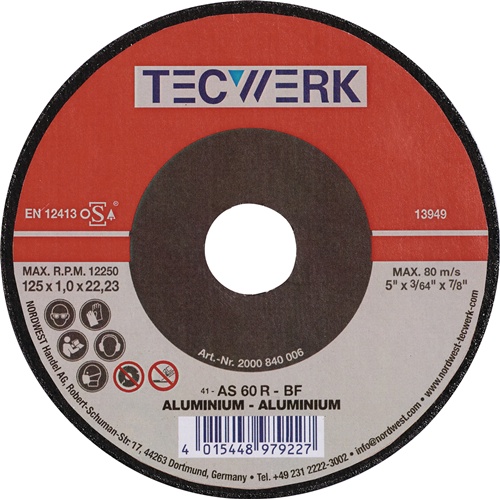 TECWERK Trennscheibe ALU D125x1mm ger.Alu.Bohr.22,23mm