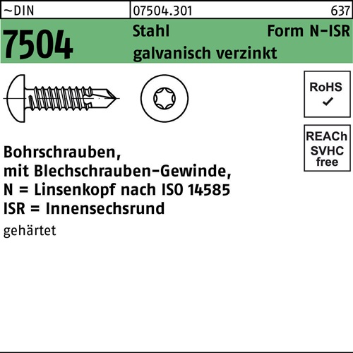 Bohrschraube DIN 7504 ISR N 6,3x19-T30 Stahl galv.verz. 500St.