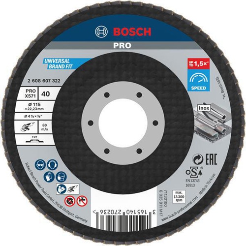 Bosch Fächerschleifscheibe PRO X571 Scheiben-D.115mm Körnung 40 Glasgewebe