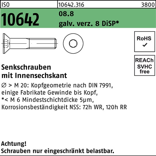 Senkschraube ISO 10642 Innen-6kt M12x40 8.8 galv.verz. 8 DiSP 100St.