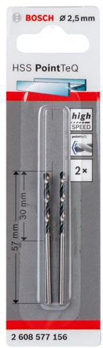 Bosch Metallspiralbohrer PointTeQ DIN388 Arbeits-L.30mm D.2,5mm Typ N 2er Pack