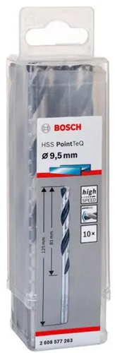Bosch Metallspiralbohrer PointTeQ DIN388 Arbeits-L.81mm D.9,5mm Typ N 10St.