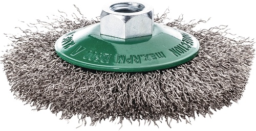 Kegelbürste D.100mm Drahtstärke 0,30mm VA gewellt 10mm 15000min-¹ 1 LESSMANN