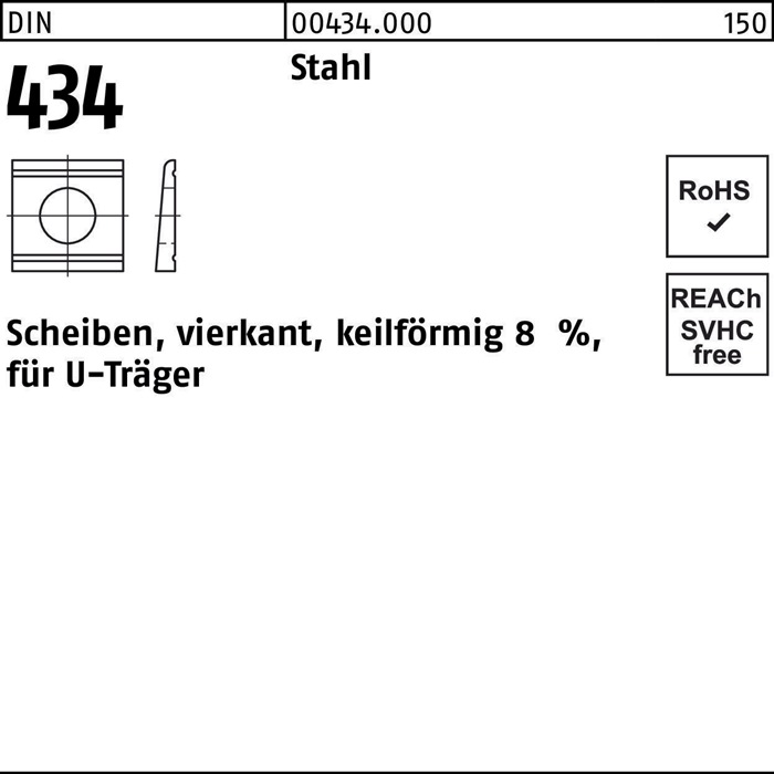 U-Scheibe DIN 434 vierkant keilförmig 24 Stahl Neigung 8% 100 Stück