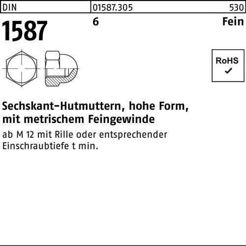 Sechskanthutmutter DIN 1587 M20x 1,5 6 hohe FormFeingew. 25 Stück