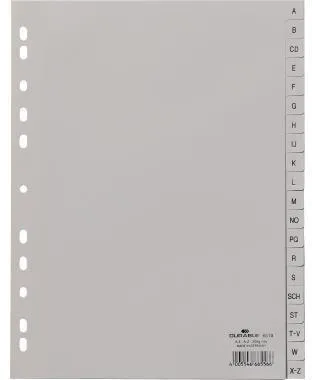 DURABLE Register 651010 DIN A4 volldeckend A-Z 20tlg. PP grau