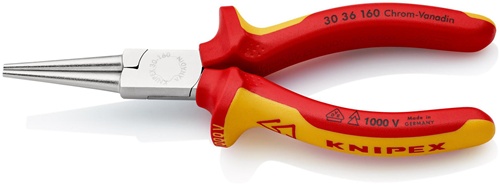 Langbeckzange Gesamt-L.160mm Form 3 Kopf verchr.lang,rd.VDE Mehrkomp.-Hüllen