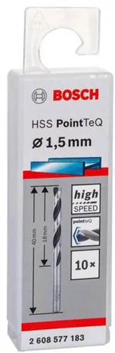 Bosch Metallspiralbohrer PointTeQ DIN388 Arbeits-L.18mm D.1,5mm Typ N 10St.