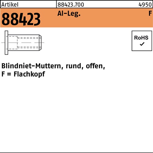 Blindnietmutter R 88423 FLAKO M5 /2,5 -5,0 Aluminium 500 Stück