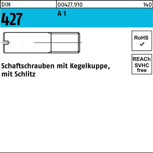 Schaftschraube DIN 427/ISO 2342 Kegelkuppe/Schlitz M6x 16 A1 100 Stück