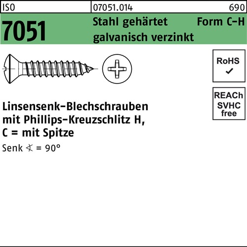 Blechschraube ISO 7051 LISEKO Spitze/PH 3,5x 32 -C-H Stahl geh.galv.verz. 500St.