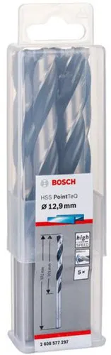 Bosch Metallspiralbohrer PointTeQ DIN388 Arbeits-L.101mm D.12,9mm Typ N 5St.
