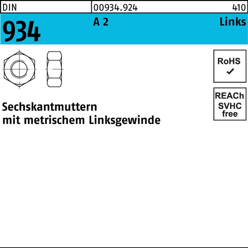Sechskantmutter DIN 934 links M22 -LH A 2 (- 70) 10 Stück