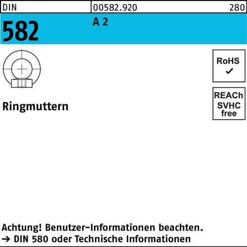 Ringmutter DIN 582 M 24 A 2 Ohne Oberflächenangabe 5 Stück