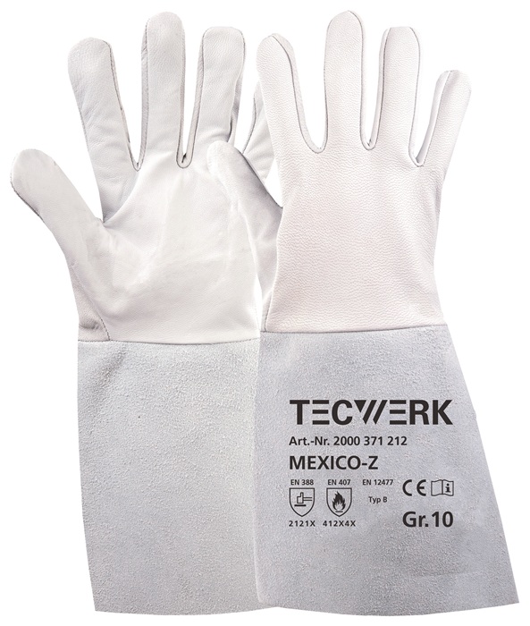 Schweißerhandschuhe Mexico Z EN 388, EN 407, EN 12477 PSA-Kategorie II 10 Paar TECWERK