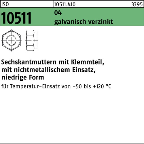 Sechskantmutter ISO 10511 Klemmteil M30 Automatenstahl galv.verz. 10St.
