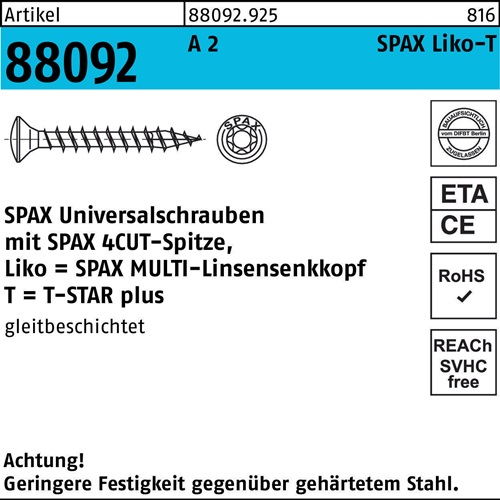 Schraube R 88092 LIKO/T-STAR 3,5x 30/25-T15 A 2 200 Stück SPAX
