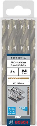 Bosch Metallbohrer PRO Stainless Steel D.9,8mm Arbeits-L.87mm L.133mm 5St.