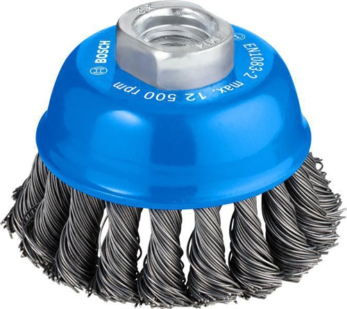 Bosch Topfbürste D.75mm Draht-St.0,5mm Stahl gezopfter Draht M14 max.Drehz.12500 1/min