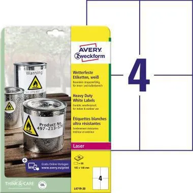 Avery Zweckform Etikett L4719-20 105x148mm ws 80 St./Pack.