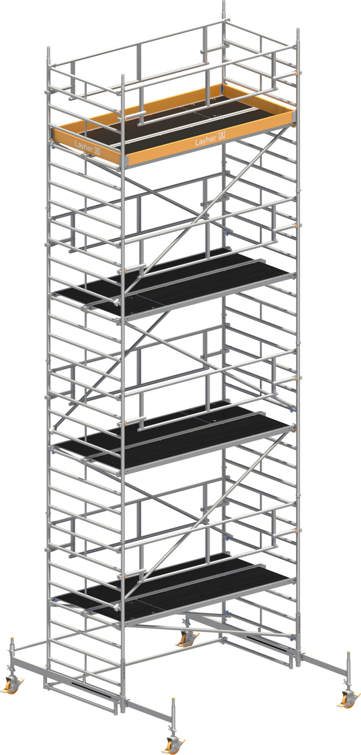 Layher Fahrgerüst Uni Breit P2 SAFETY PLUS mit Doppelgeländer Typ: 1422107 | SH: 7,38 m / AH: 9,38 m