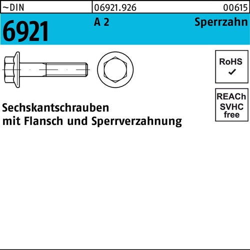 Sechskantschraube DIN 6921 Flansch M10x 60 A 2 Sperrzahnung 100 Stück