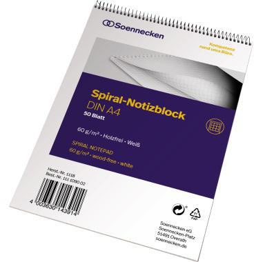 Soennecken Notizblock 1118 DIN A4 60g kariert 50Blatt weiß