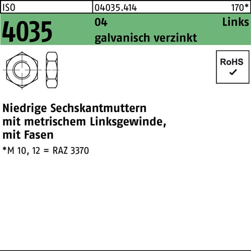 Sechskantmutter ISO 4035 niedrig Fasen links M36 Automatenstahl galv.verz. 10St.