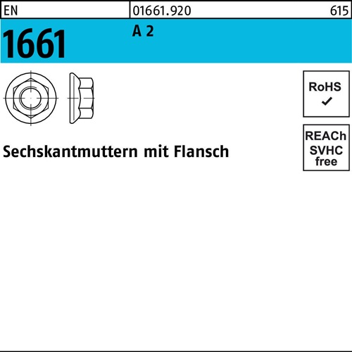 Sechskantmutter EN 1661 Flansch M12 A 2 250 Stück