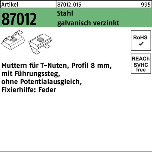 T-Nutenmutter R 87012 Führungssteg/o.Potenzialausgl. 8mm M8 galv.verz. 1000St.