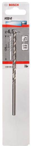 Bosch Metallbohrer HSS-G DIN340 Arbeits-L.82mm D.4,5mm L.126mm Typ N