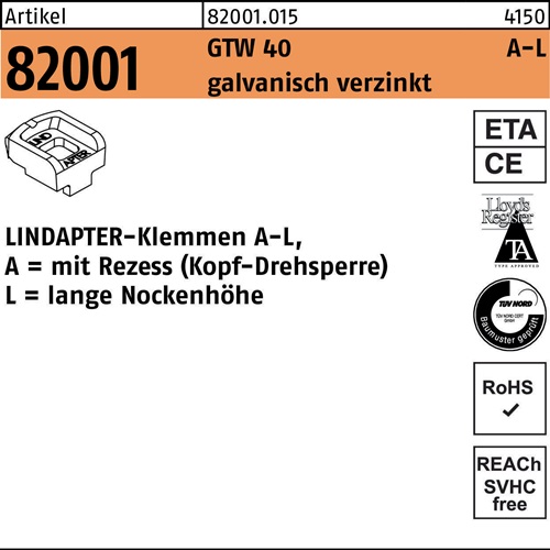 Klemmen R 82001 GTW 40 LM 12/9,5 galv.verz. 1 Stück LINDAPTER