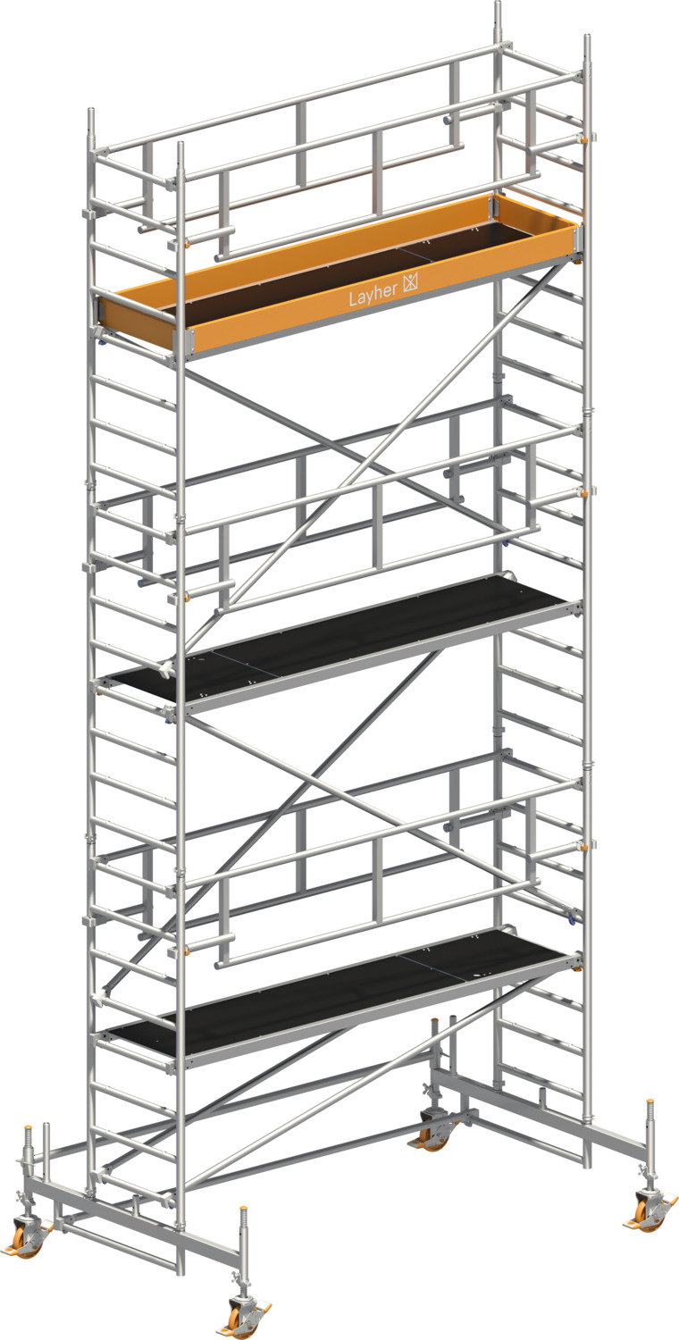 Layher Fahrgerüst Uni Standard P2 SAFETY PLUS mit Doppelgeländer Typ: 1421105 | SH: 5,35 m / AH: 7,35 m