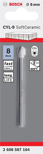 Bosch Fliesenbohrer CYL-9 Ceramic DxL 8x80mm weiß Werkstoff HM