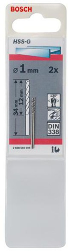 Bosch Metallbohrer HSS-G DIN338 Arbeits-L.12mm D.1mm L.34mm 2er Pack
