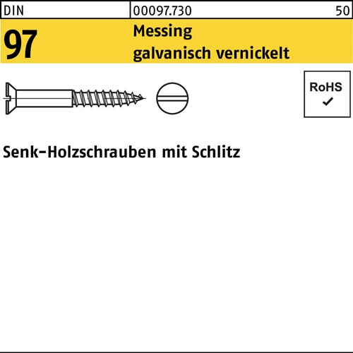 Holzschraube DIN 97 SEKO Schlitz 4x 40 Messing galv. vernickelt 200St.