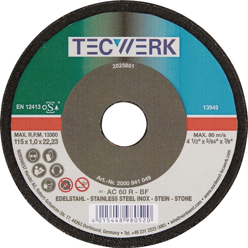 TECWERK Trennscheibe D125x1mm ger.STA/STE Bohr.22,23mm 