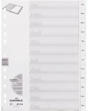 DURABLE Ordnerregister 611402 DIN A4 Jan-Dez geprägten Taben ws