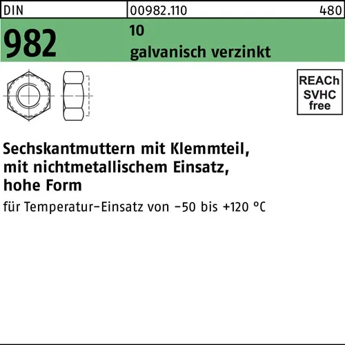 Sechskantmutter DIN 982 Klemmteil M10 10 galv.verz. 100 Stück