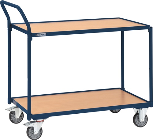 TECWERK Tischwagen 2 Ladeflächen L850xB500mm saphirblau Trgf.300kg Bügel senkr.