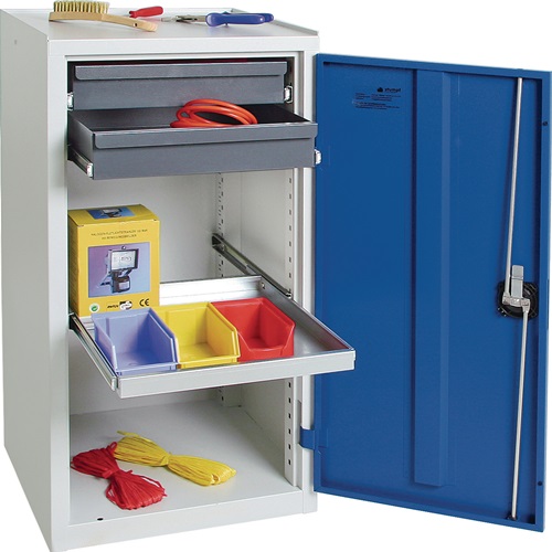 Werkzeug-/Beistellschrank H1000xB500xT500mm 2Schubl.,1Bd.lichtgrau/enzianblau