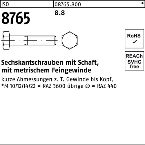 Sechskantschraube ISO 8765 Schaft M20x1,5x 80 8.8 25 Stück