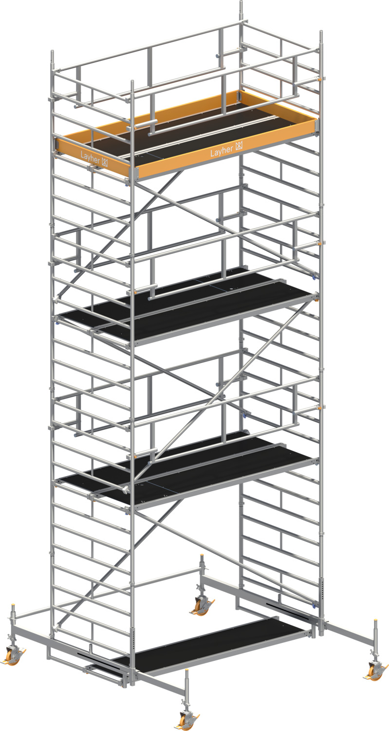 Layher Fahrgerüst Uni Breit P2 SAFETY PLUS mit Doppelgeländer Typ: 1422106 | SH: 6,38 m / AH: 8,38 m