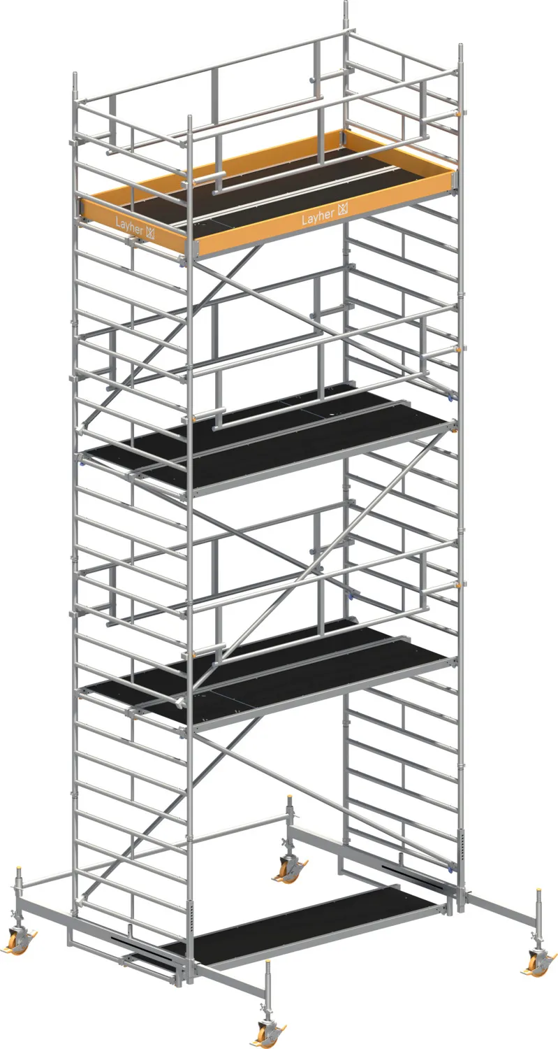 Layher Fahrgerüst Uni Breit P2 SAFETY PLUS mit Doppelgeländer Typ: 1422106 | SH: 6,38 m / AH: 8,38 m