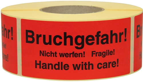 Warnetiketten Maße 145x70mm Papier rot Bruchgefahr Nicht werfen! Fragile!