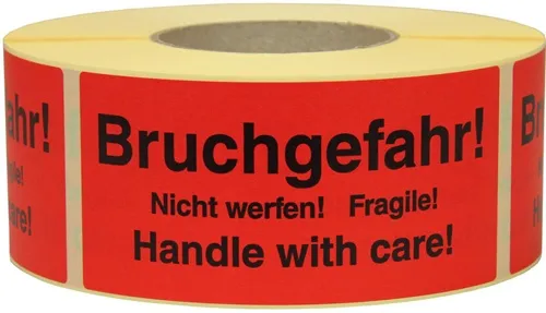 Warnetiketten Maße 145x70mm Papier rot Bruchgefahr Nicht werfen! Fragile!
