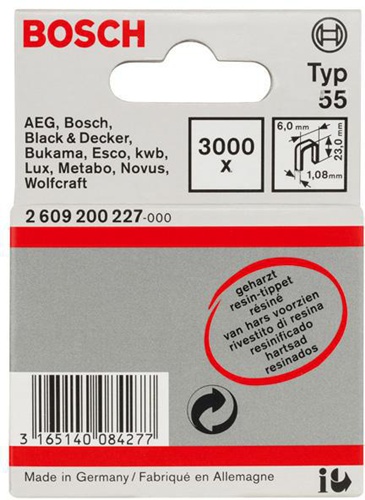 Bosch Schmalrückenklammer Typ 55 B.6mm Dicke 1,08mm L.23mm geharzt 3000er Pack