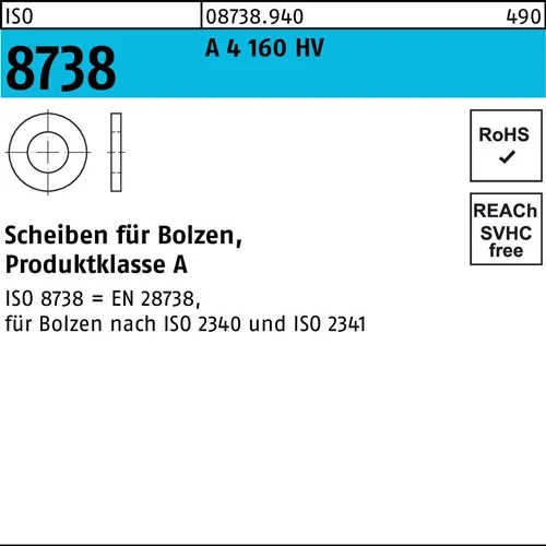 Unterlegscheibe ISO 8738 f.Bolzen 18 A 4 160 HV 10 Stück