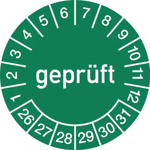 Mehrjahresprüfplakette D.15mm gepr.2026-2031 Folie Btl.a 100 St.