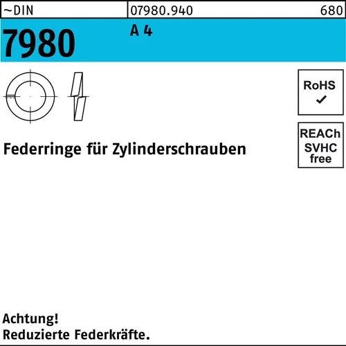 Federring DIN 7980 f.Zylinderschrauben 20 A 4 50 Stück